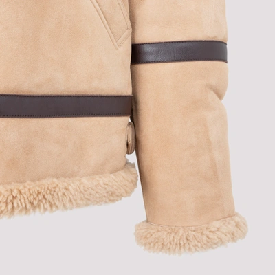Shop Acne Studios Shearling Jacket In Nude &amp; Neutrals