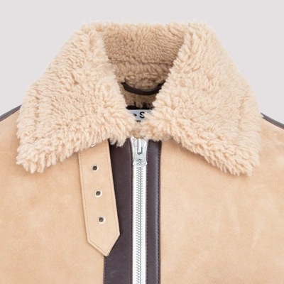 Shop Acne Studios Shearling Jacket In Nude &amp; Neutrals