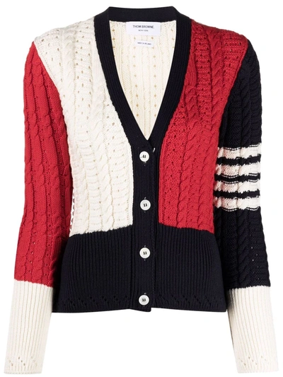 Shop Thom Browne 4-bar Cable-knit Cardigan In Rot