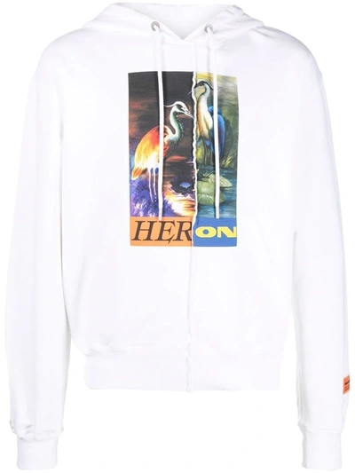 Shop Heron Preston Heron-print Cotton Hoodie In Weiss