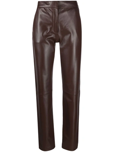 Shop Federica Tosi Straight-leg Leather Trousers In Braun