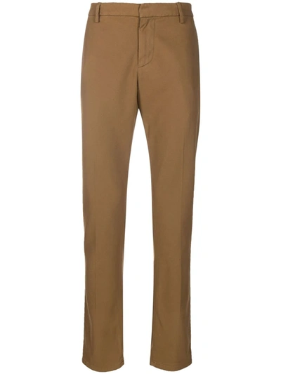 Dondup Cropped Tapered Chino Trousers In Braun