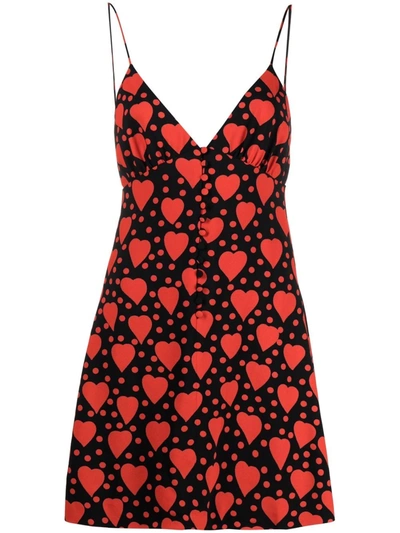 Shop Saint Laurent Heart Dot Printed Sleeveless Dress In Schwarz