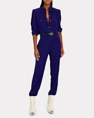Shop Isabel Marant Long Sleeve Button-down Jumpsuit In Blue