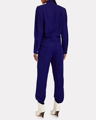 Shop Isabel Marant Long Sleeve Button-down Jumpsuit In Blue