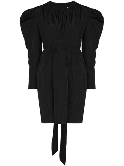 Shop Brøgger Lykke Crinkled Puff-sleeve Minidress In Black