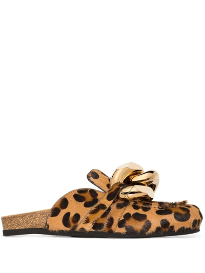Shop Jw Anderson Leopard Print Chain Loafers In Brown
