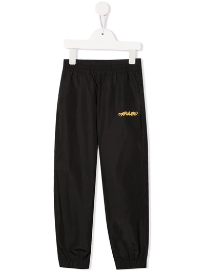 Shop Off-white Logo Script-detail Trousers In Black