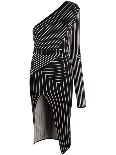 Shop Rick Owens Geometric Stripe One-shoulder Dress In Black