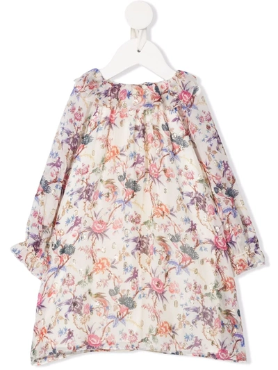 Shop Bonpoint Floral-print Silk-blend Midi Dress In Neutrals