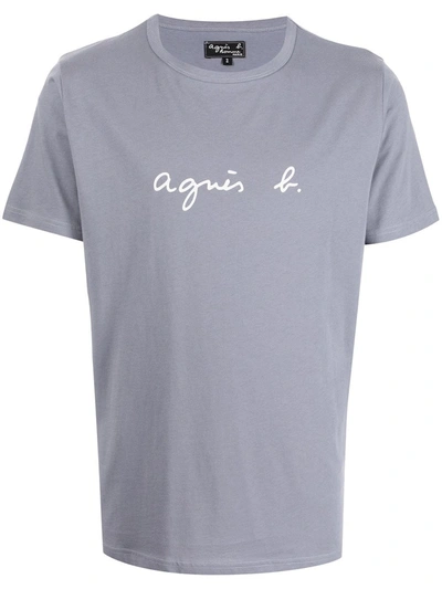 Shop Agnès B. Signature Logo-print Cotton T-shirt In Grey