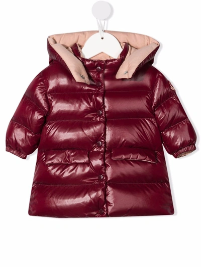 Shop Moncler Burgundy Padded Coat In Red