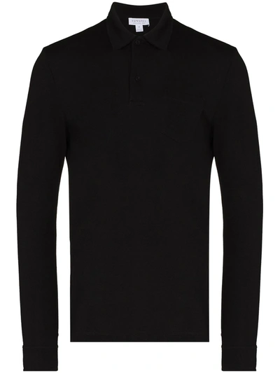 Shop Sunspel Riviera Long-sleeve Polo Shirt In Schwarz