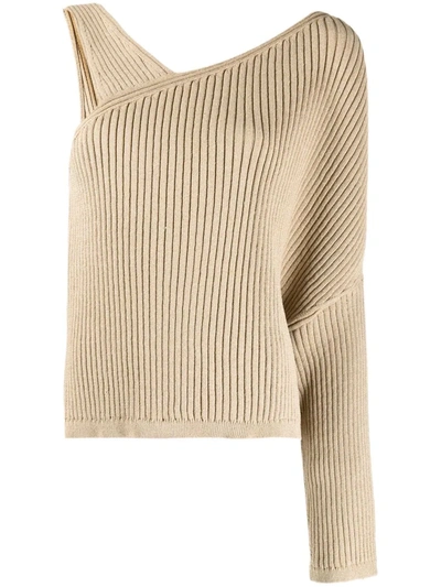 Shop Aeron Chai Ribbed-knit Asymmetric Jumper In Nude