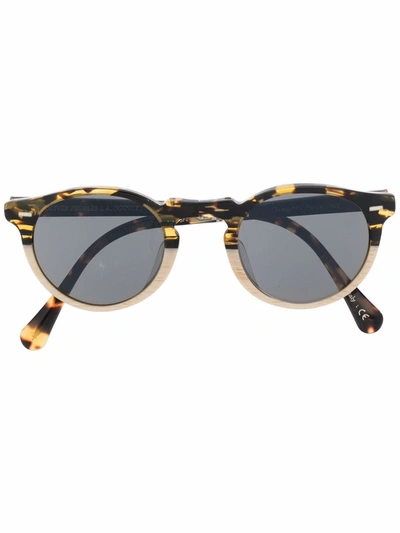 Shop Oliver Peoples Tortoiseshell Foldable Sunglasses In Nude