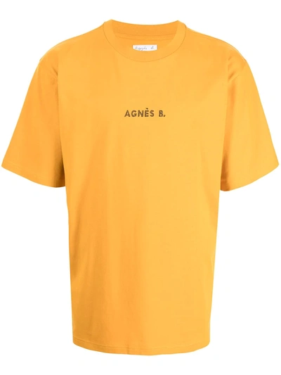 Shop Agnès B. Logo-embroidered Cotton T-shirt In 黄色