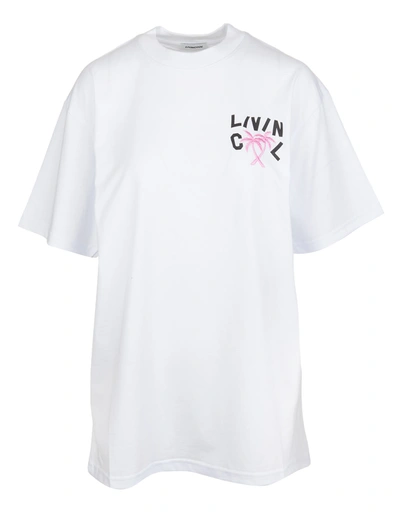 Shop Livincool Woman White Oversize T-shirt With Logo And Palms
