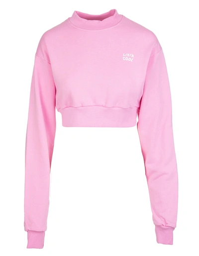 Shop Livincool Wiman Pink Crop Sweatshirt With Micro Logo