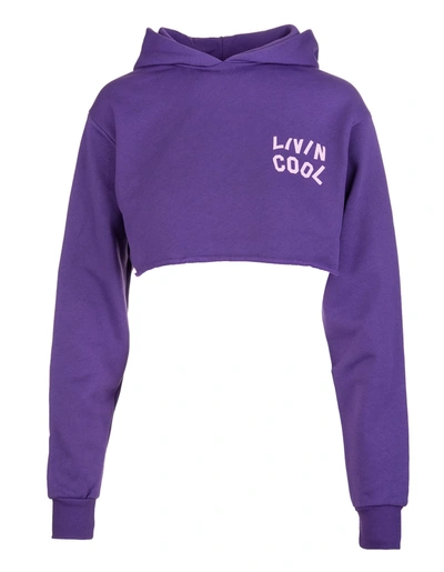 Shop Livincool Woman Purple Crop Hoodie With Logo