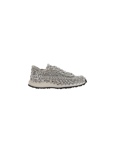 Shop Valentino Crochet Sneakers In Pastel Grey/bianco