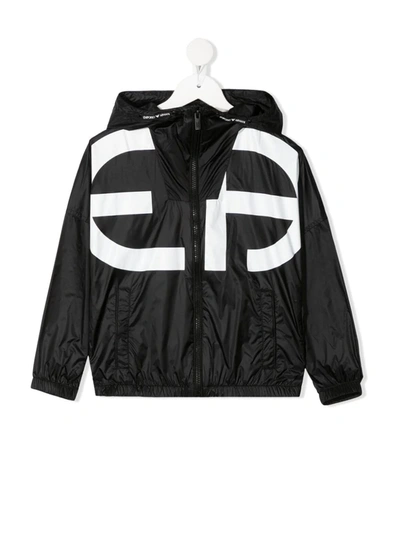 Shop Emporio Armani Logo-print Hooded Jacket In Black