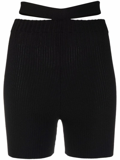 Shop Adamo Andreādamo Ribbed-knit High-waisted Cut-out Shorts In Black