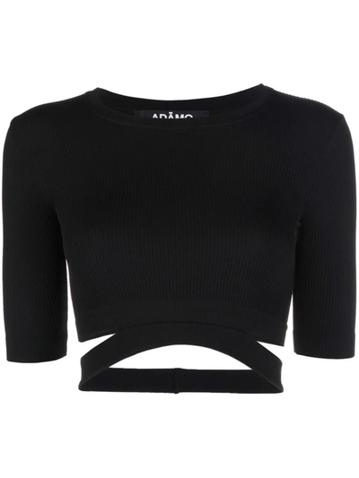 Shop Adamo Ribbed-jersey Cut-out Cropped T-shirt In Black