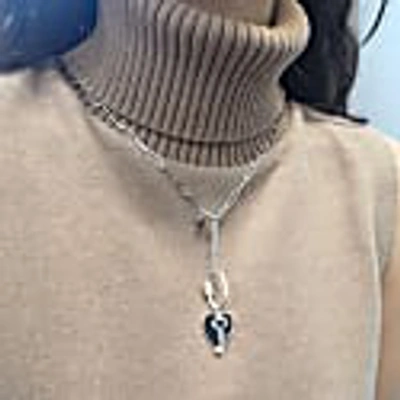 Scream Pretty Silver Oval Carabiner Long Link Chain Necklace In Chain