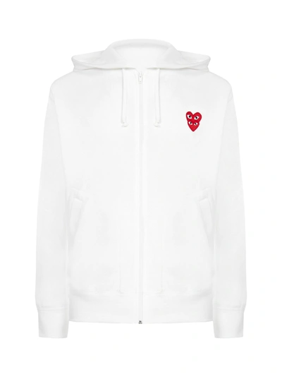 Shop Comme Des Garçons Play Overlapping Heart Hoodie In White
