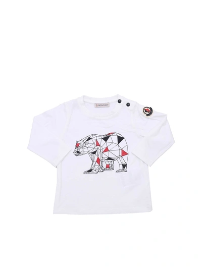 Shop Moncler Bear Print Long Sleeves T-shirt In White