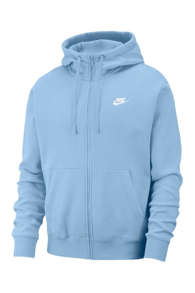 Shop Nike Men's Club Zip-up Logo Hoodie In Pychbl/white