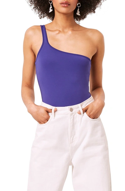 Shop French Connection Saachi One-shoulder Jersey Bodysuit In Clement Blue