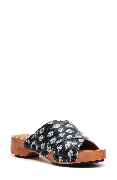 Shop Kelsi Dagger Brooklyn Gear Clog Slide Sandal In Black/ White Leather