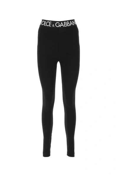 Shop Dolce & Gabbana Logo Waistband Stretched Leggings In Black
