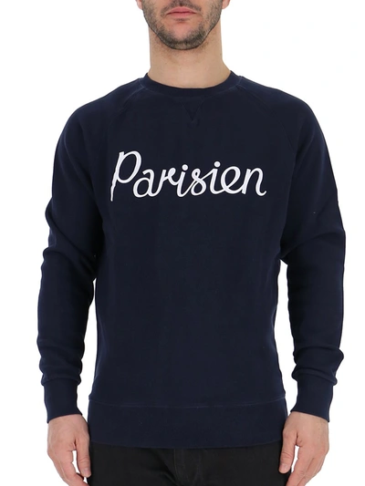 Shop Maison Kitsuné Parisien Printed Sweatshirt In Navy