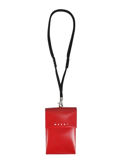 Shop Marni Logo Printed Neck Pouch In Red