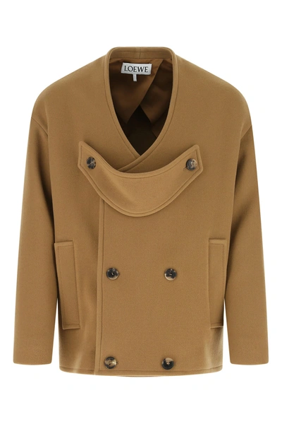 Shop Loewe Cappuccino Wool Blend Coat Beige  Uomo 50