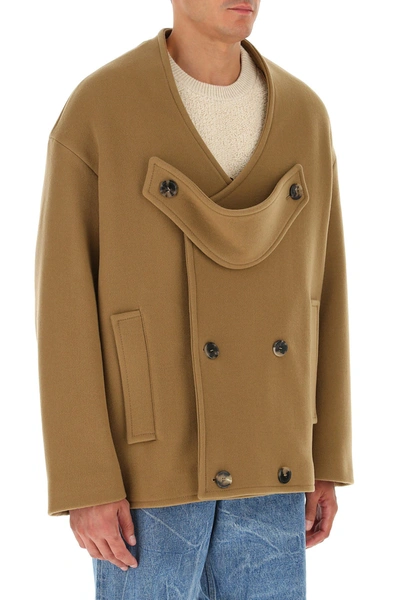 Shop Loewe Cappuccino Wool Blend Coat Beige  Uomo 50