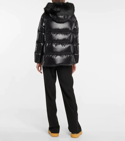 Shop Moncler Laiche Faux Fur-trimmed Down Jacket In Black