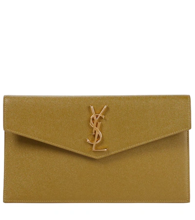Shop Saint Laurent Uptown Small Leather Clutch In Green