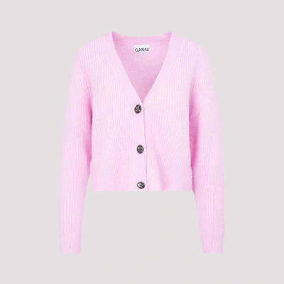 Shop Ganni Buttoned Knit Cardigan In Pink