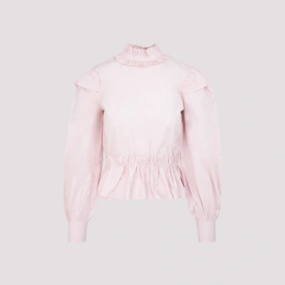 Shop Ganni Ruffled Cropped Blouse In Pink