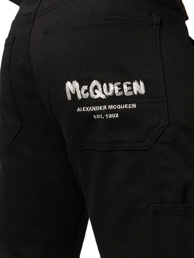 Shop Alexander Mcqueen Logo-embroidered Straight-leg Jeans In Black