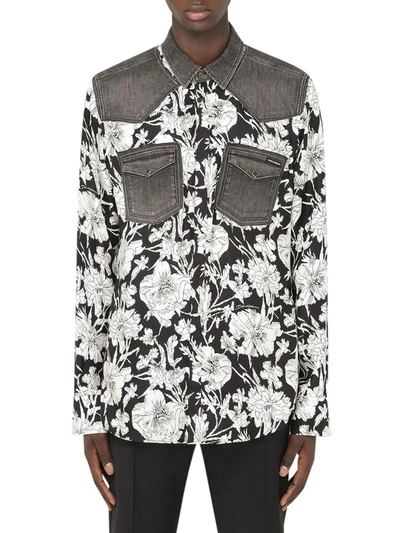 Shop Dolce & Gabbana Floral-print Panelled Shirt In Black