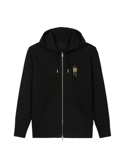 Shop Givenchy Zipped Hoodie With Padlock In Black