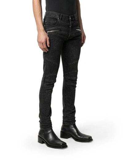 Shop Balmain Ribbed Slim-fit Jeans In Black