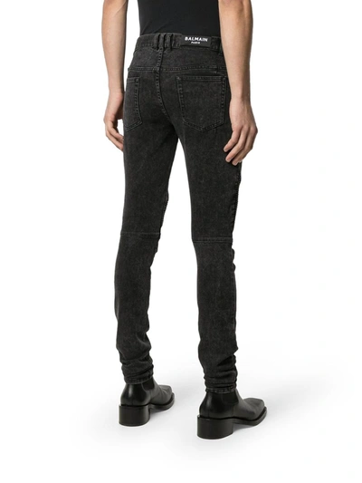 Shop Balmain Ribbed Slim-fit Jeans In Black