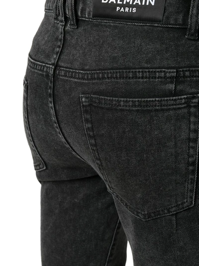 Shop Balmain Ribbed Slim-fit Jeans In Black