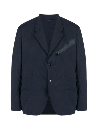Shop Givenchy Zip-pocket Single-breasted Blazer In Blue