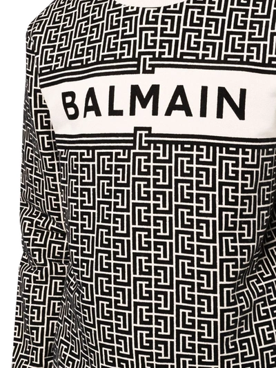 Shop Balmain Flocked Logo Monogram-pattern Sweatshirt In White